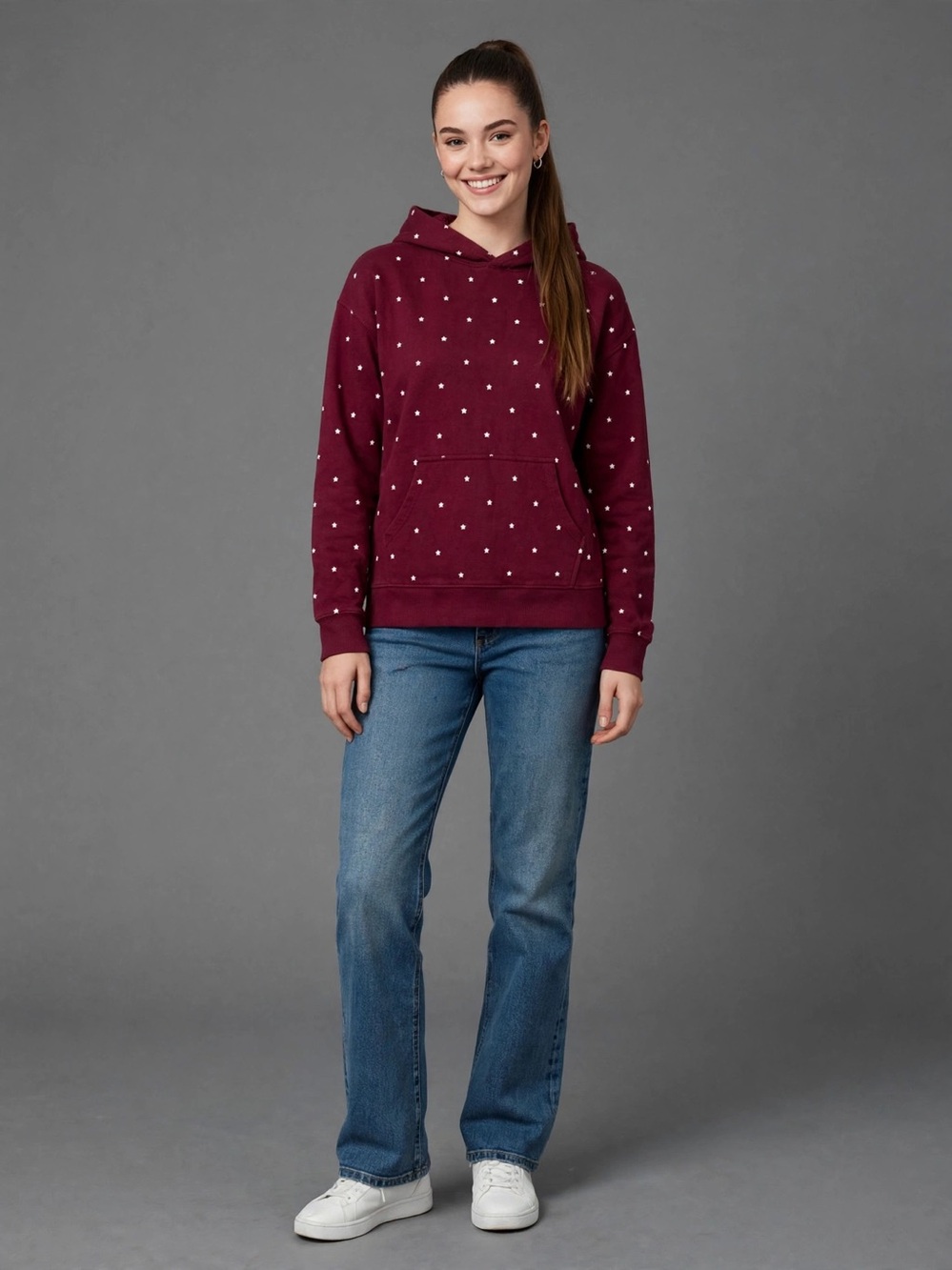 wonder nation Maroon Pullover Hoodie with White Polka Dots